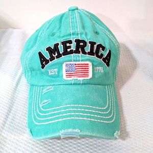 🧢 NEW Aqua America Flag Hat Adjustable Labor Day